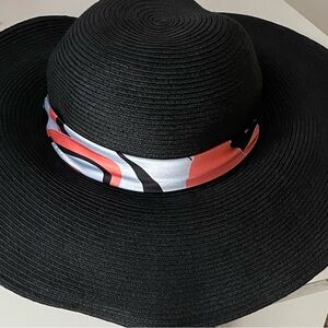 Black Wide-Brim Hat with Satin Scarf